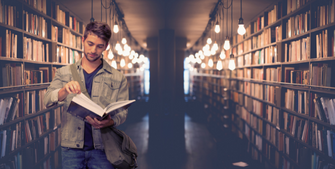 Student reading in the library